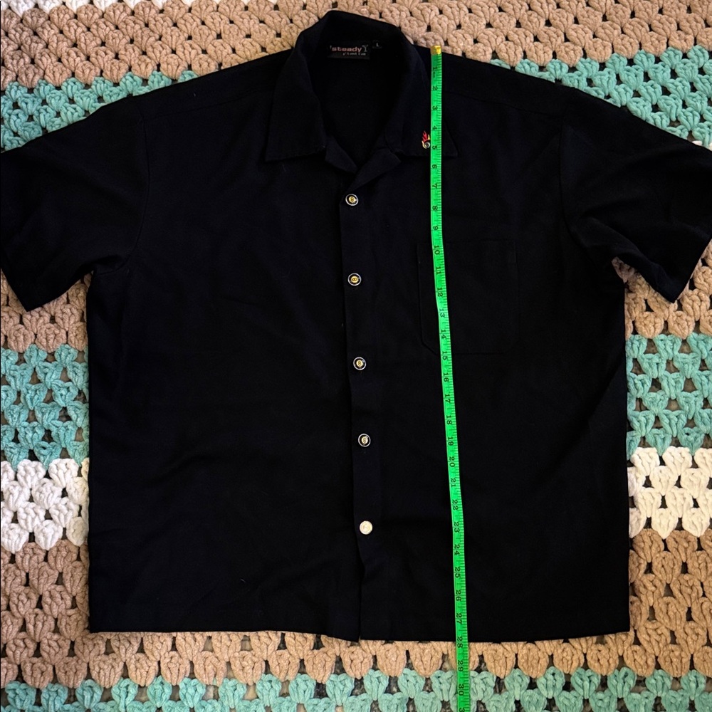 Black Flaming 8 Ball Rockabilly Short Sleeve Button Down Shirt Men’s sz Large - Picture 3 of 7